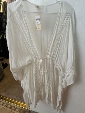 NWT Elan White Crochet-Trim Women's Swim Cover-Up